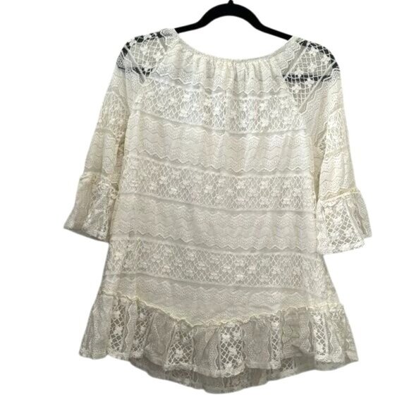 Style & Co Womens 1X Lace Top With Bell Sleeves Off-White - Picture 7 of 9